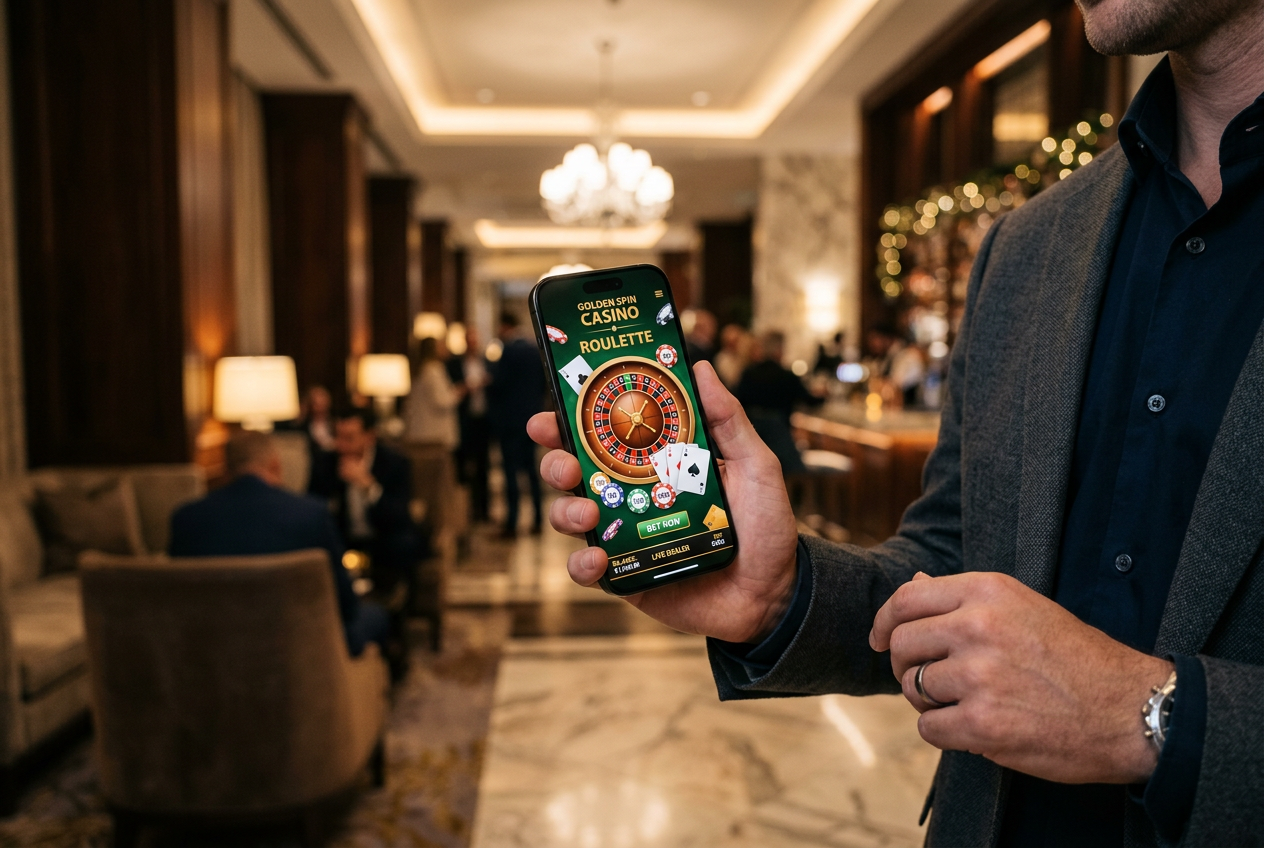 Digital casino gaming interface on a luxury mobile device